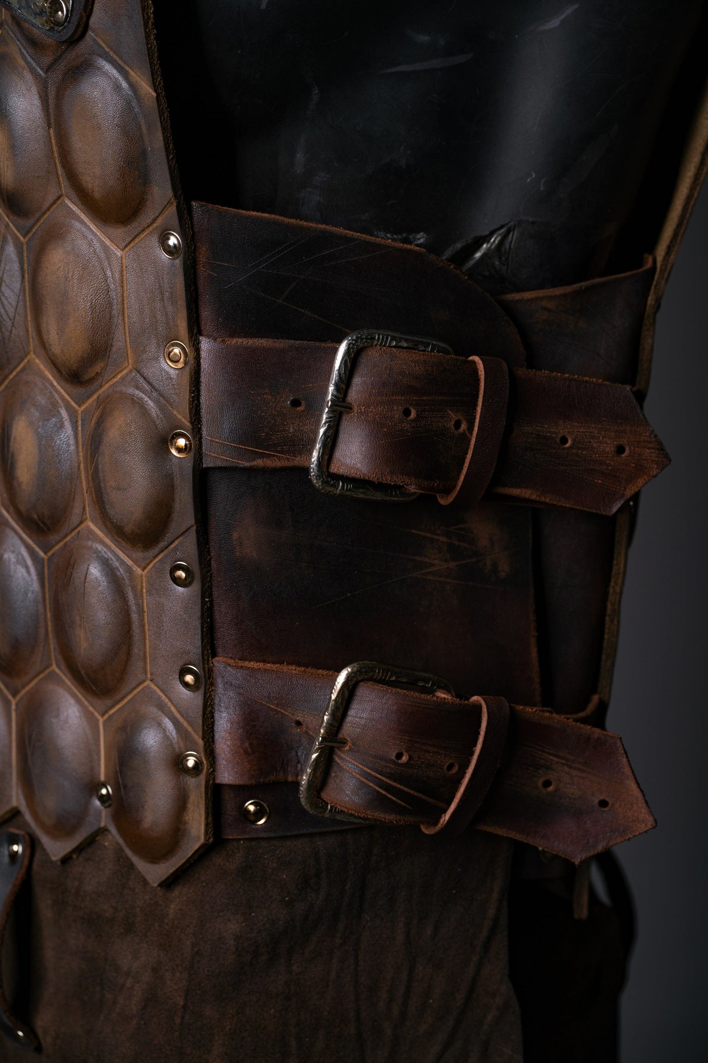 LARP leather cuirass with brass accents - SokolArmory
