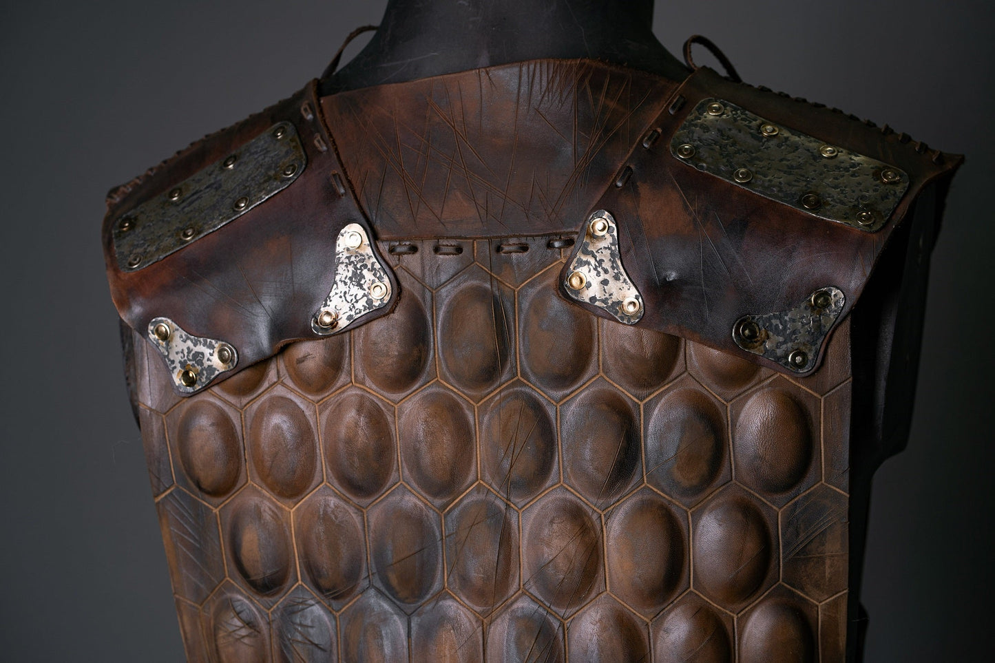 LARP leather cuirass with brass accents - SokolArmory
