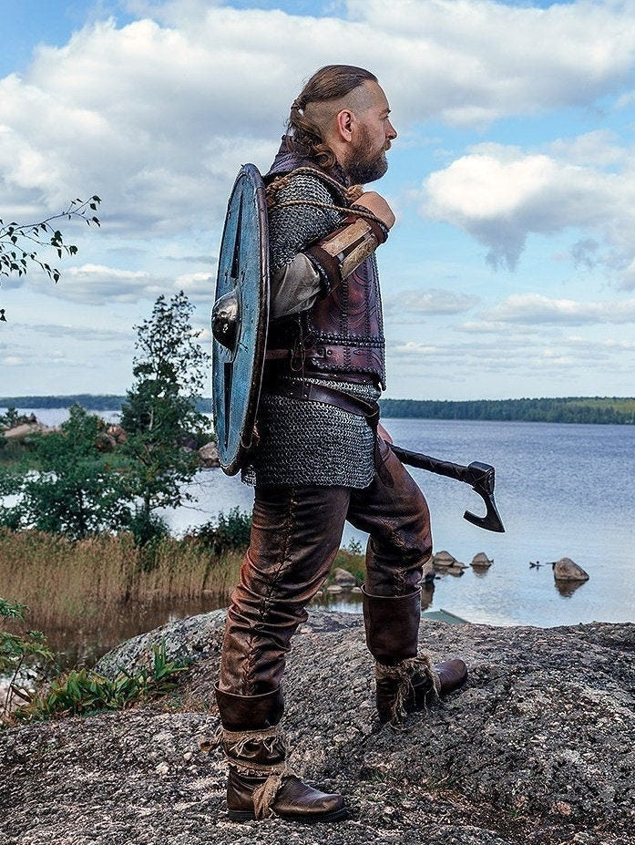 Viking leather armor with brass accents - SokolArmory