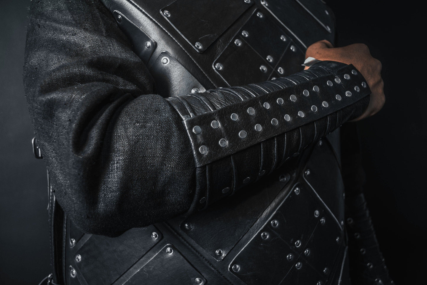 Medieval leather bracers with rivets - SokolArmory