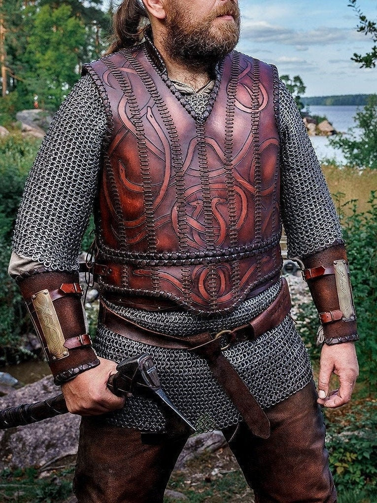 Viking leather armor with brass accents - SokolArmory