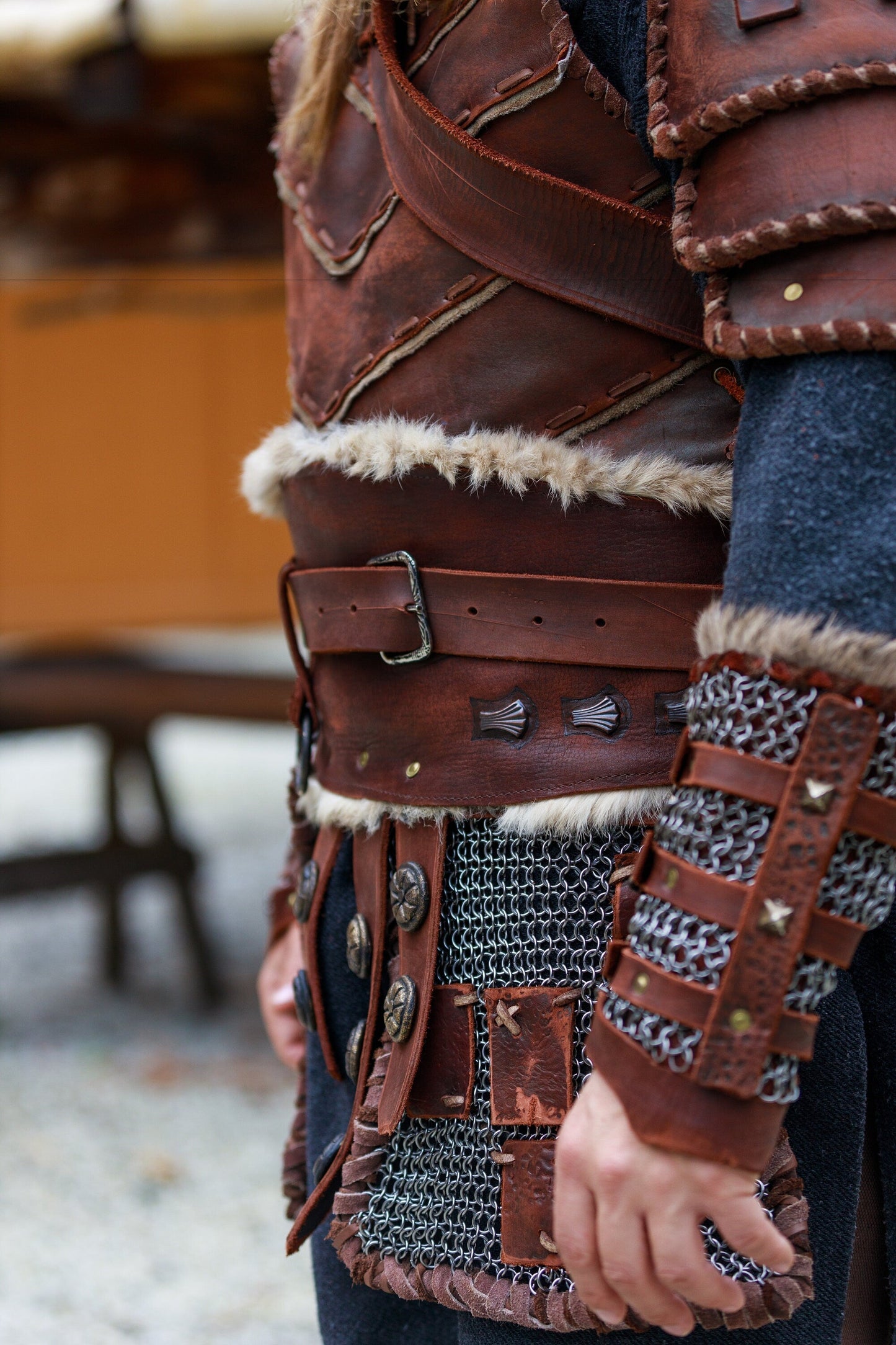 Warlord leather bracers with сhainmail - SokolArmory