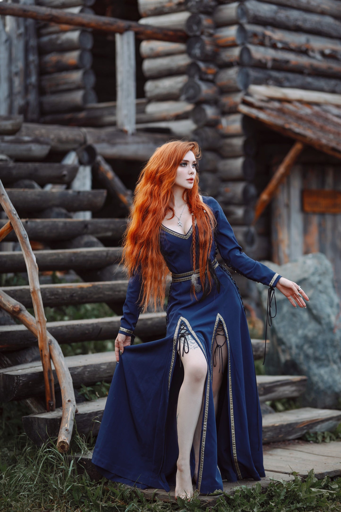 Elegant Lace-Up Blue Dress - SokolArmory