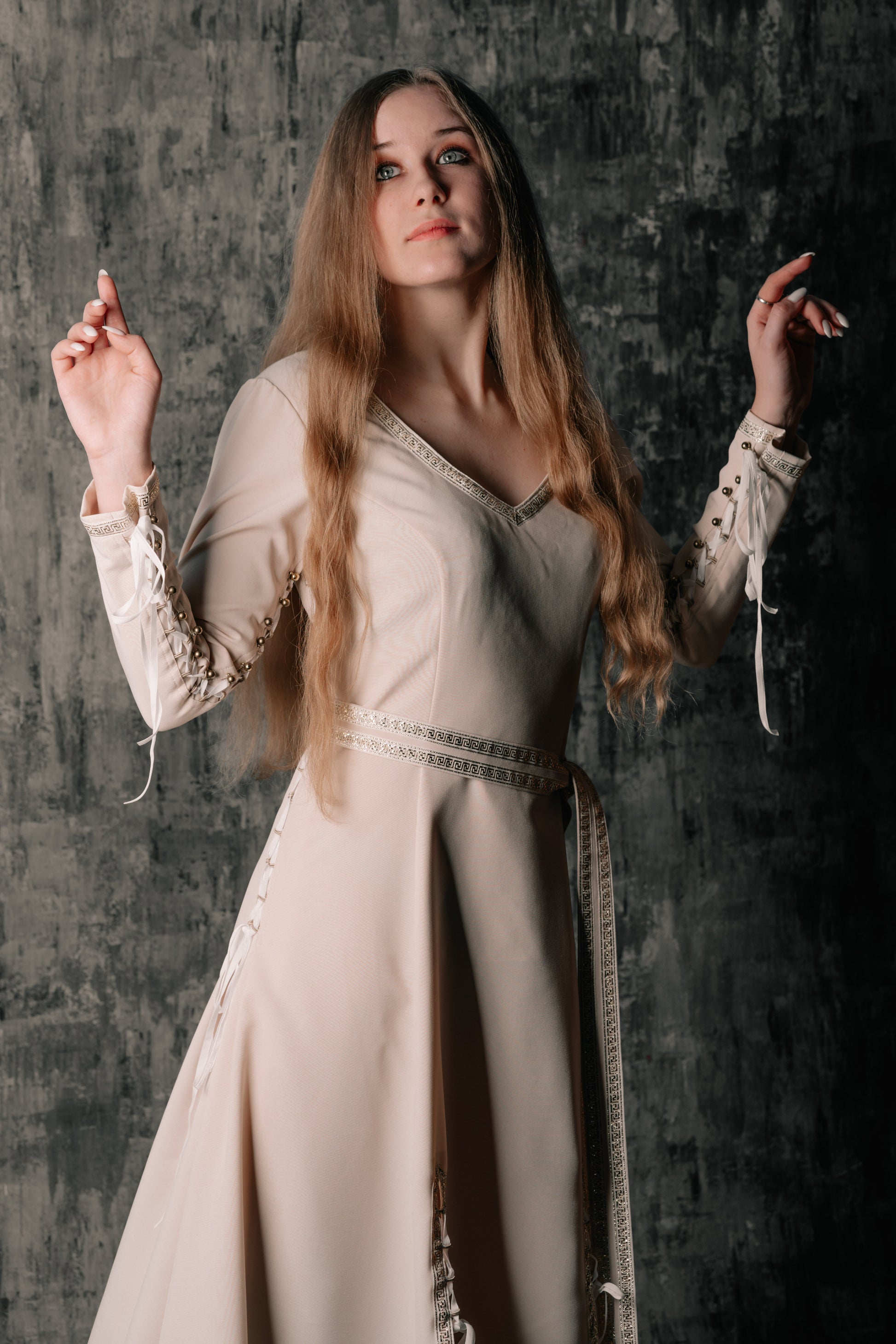 Elegant Lace-Up Blue Dress - SokolArmory