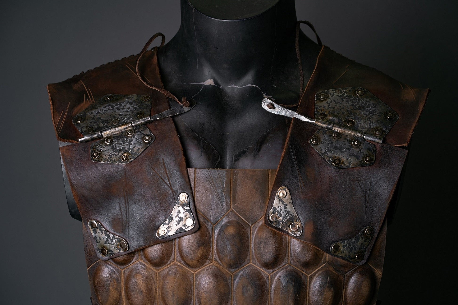 LARP leather cuirass with brass accents - SokolArmory