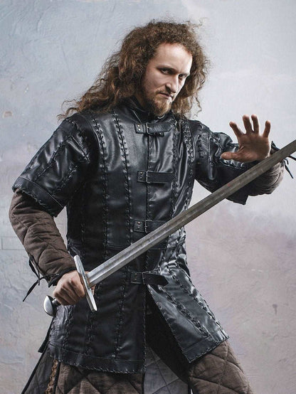 Battle black leather tunic - SokolArmory