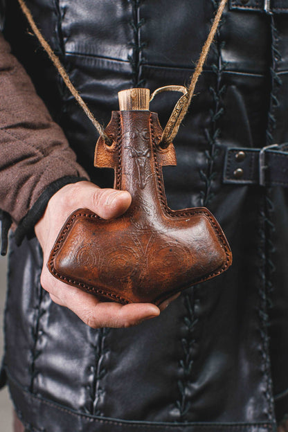 Celtic leather flask embossed - SokolArmory