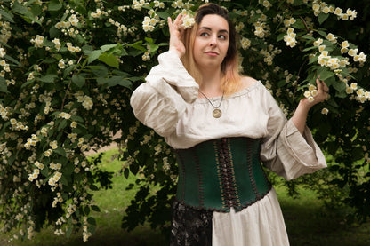 Green leather corset belt “Forest witch” - SokolArmory