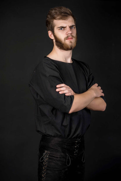 Black short sleeve tunic; medieval linen shirt - SokolArmory
