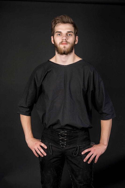 Black short sleeve tunic; medieval linen shirt - SokolArmory