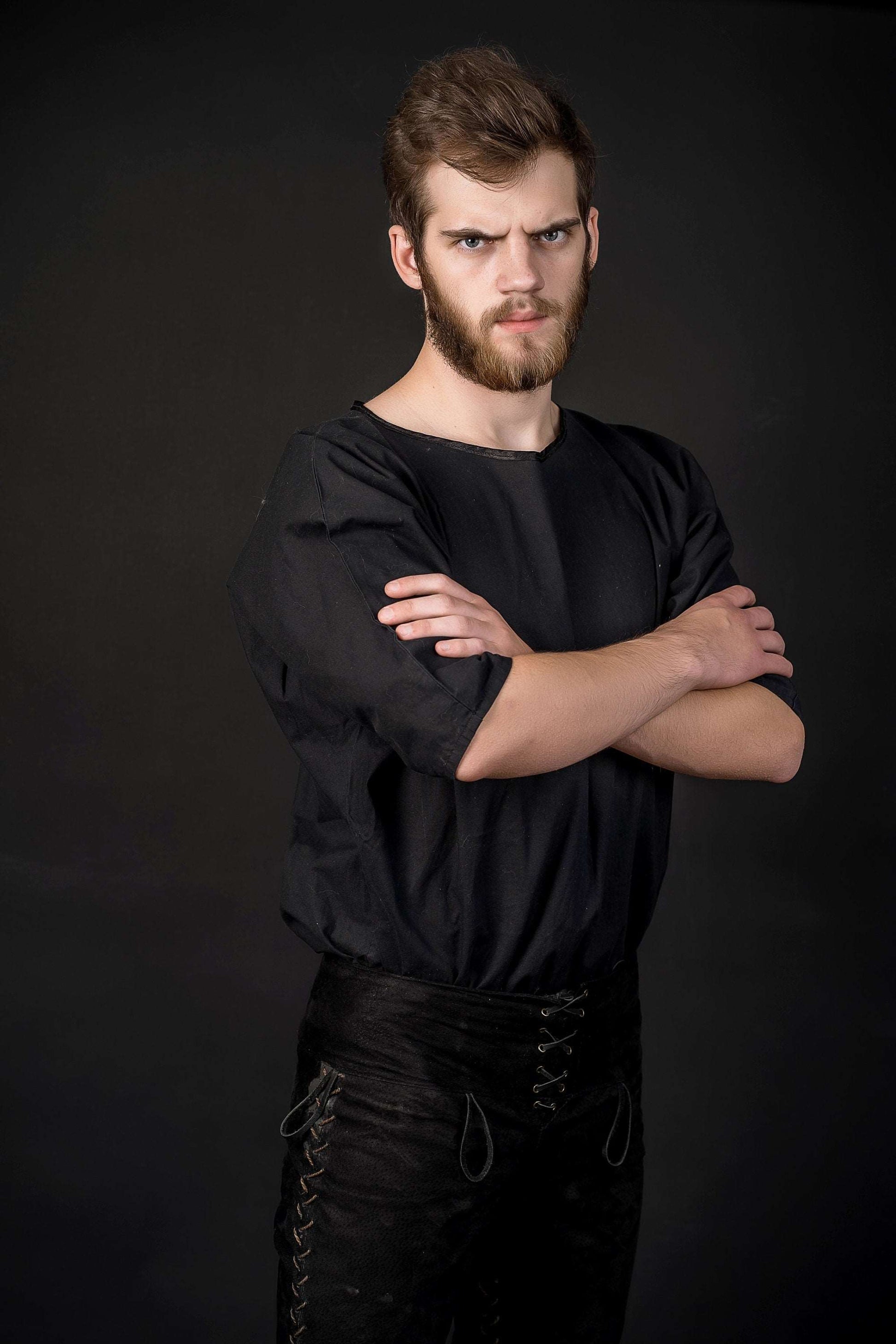 Black short sleeve tunic; medieval linen shirt - SokolArmory