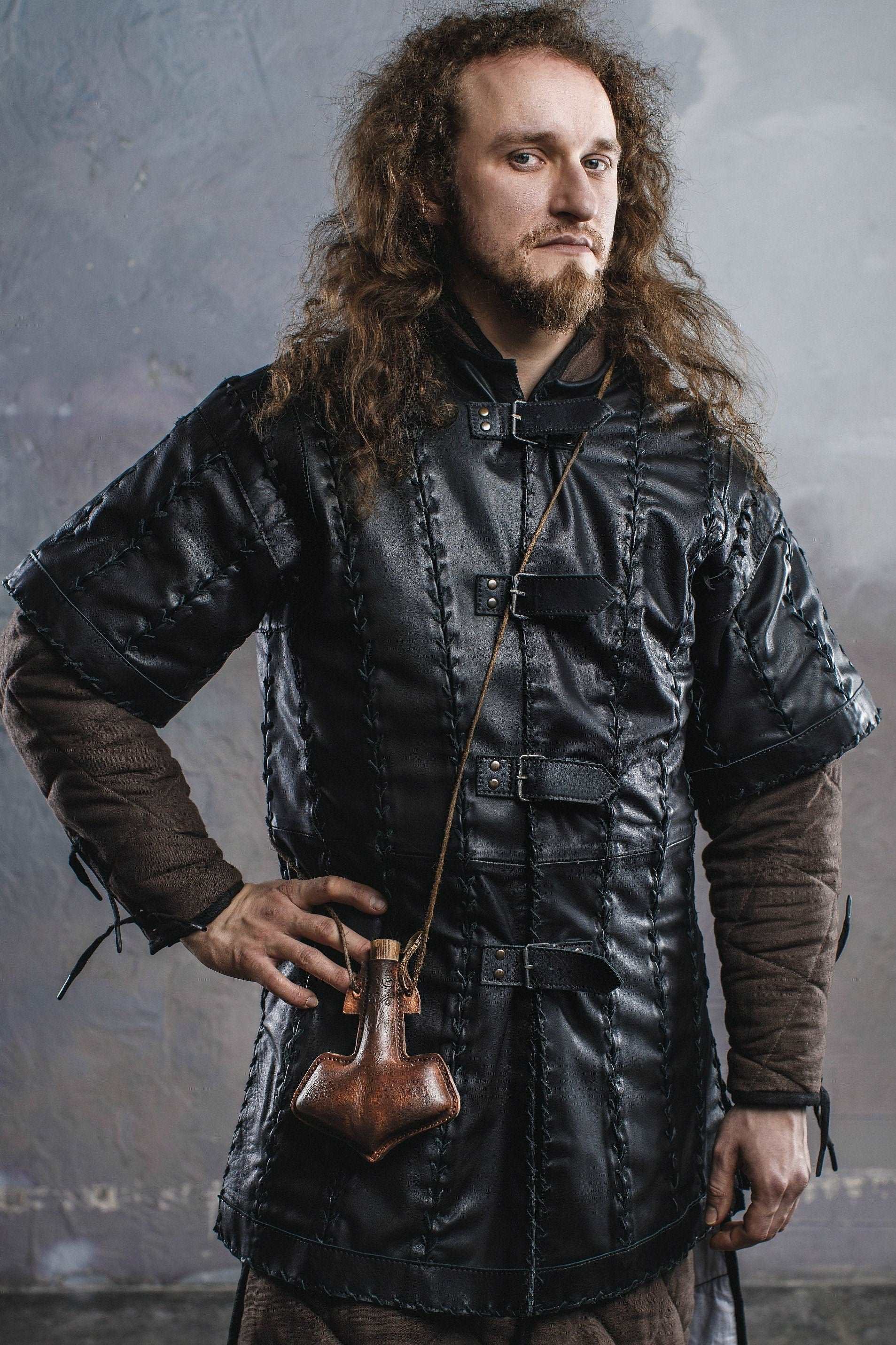 Battle black leather tunic - SokolArmory