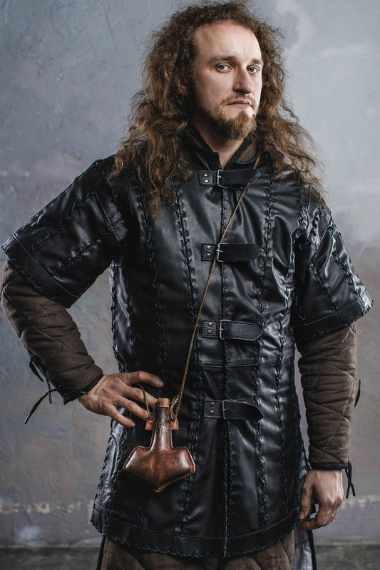 Battle black leather tunic - SokolArmory
