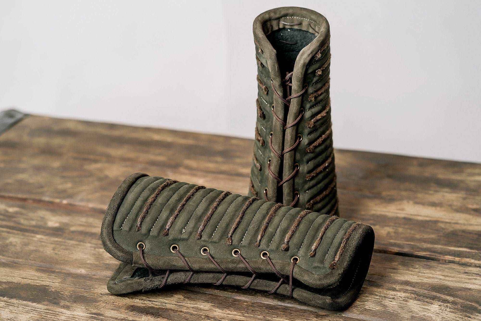 Green leather bracers - SokolArmory