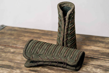 Green leather bracers - SokolArmory