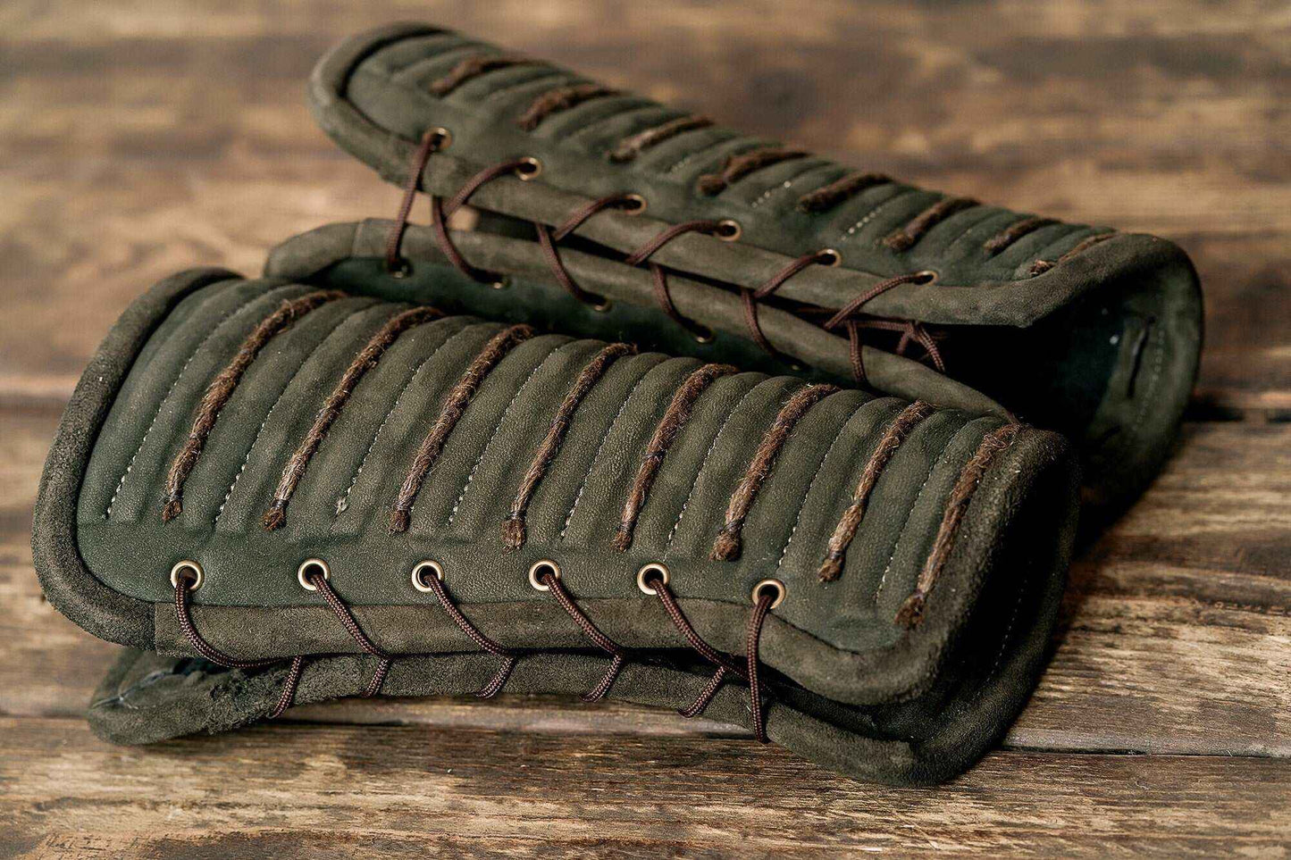 Green leather bracers - SokolArmory