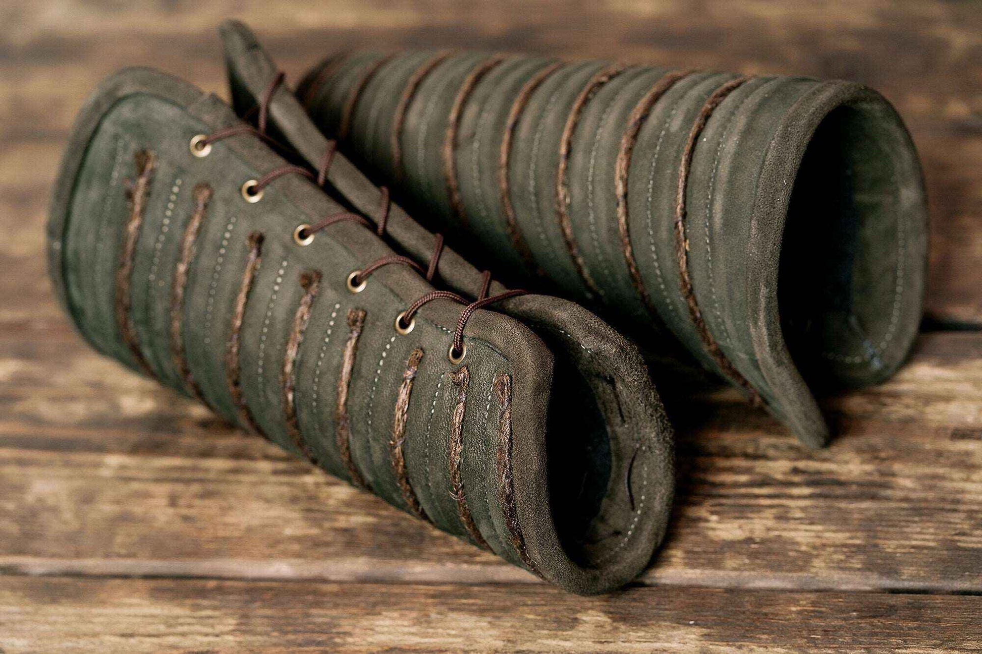 Green leather bracers - SokolArmory