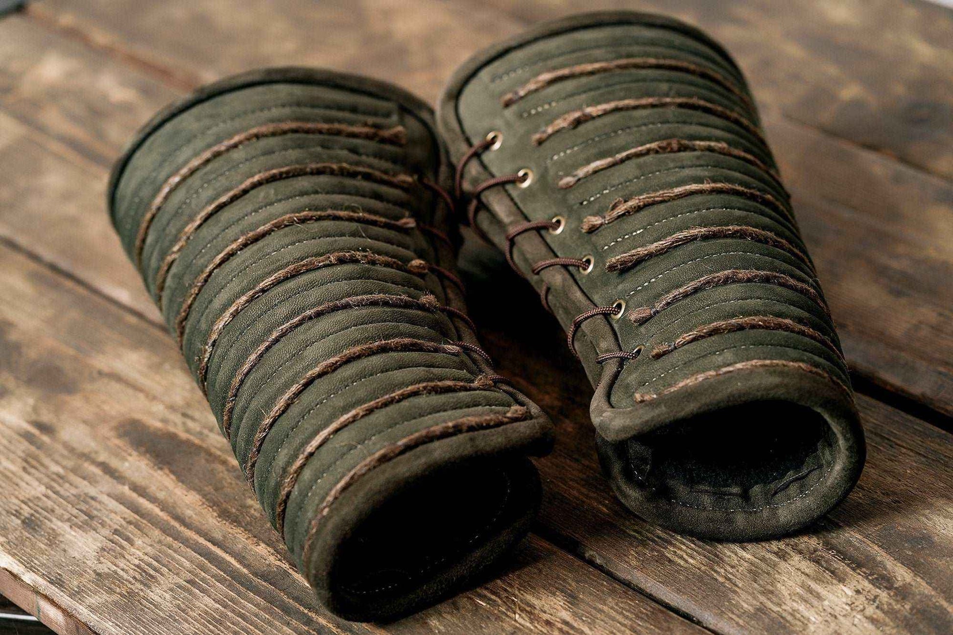 Green leather bracers - SokolArmory