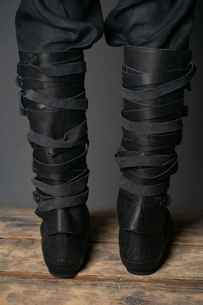 Assassin black leather low boots + greaves - SokolArmory