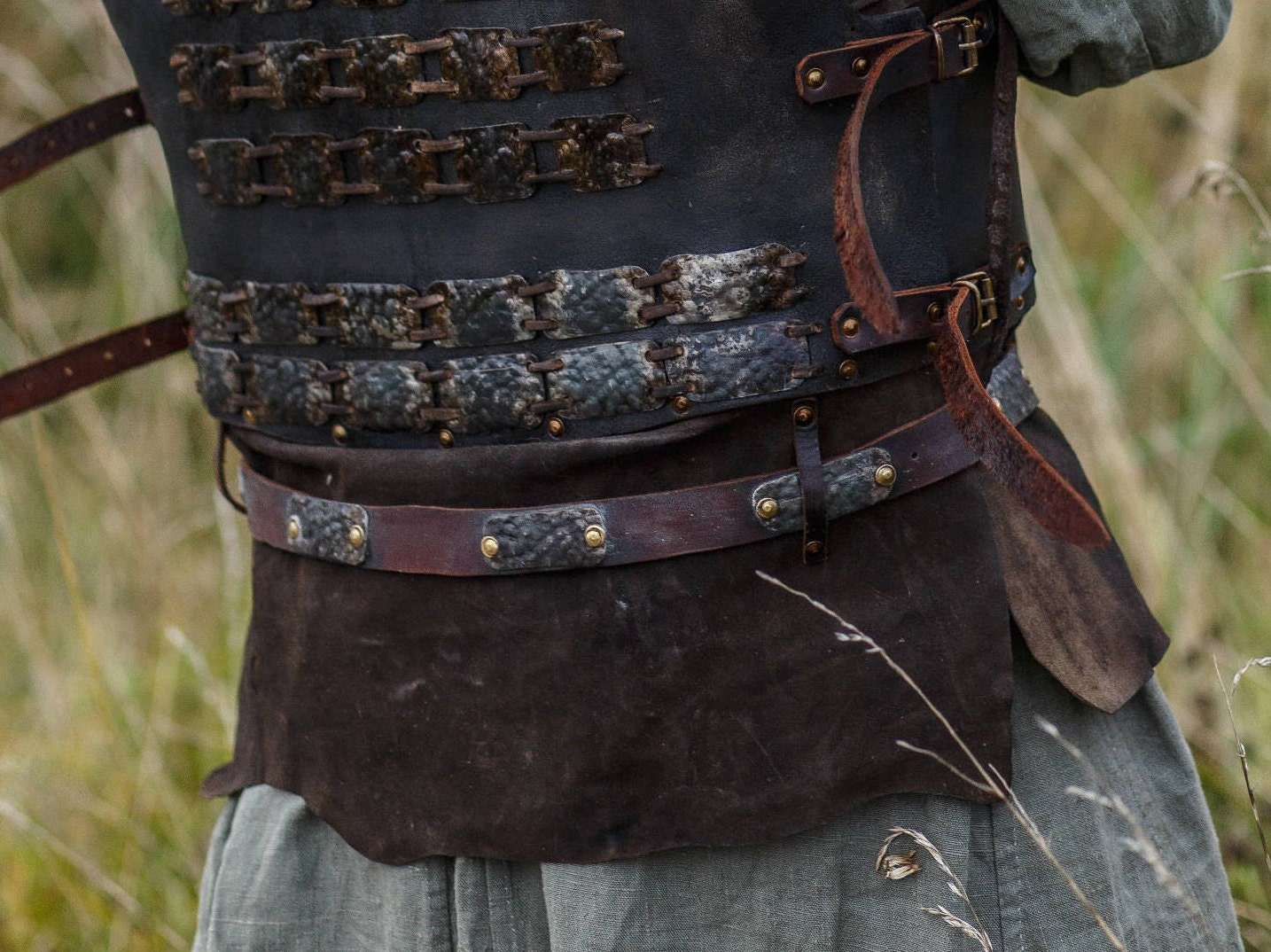 Medieval leather belt with metal plates - SokolArmory