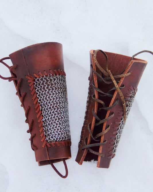 Viking leather bracers with сhainmai - SokolArmory