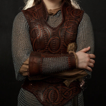 Viking leather bracers with сhainmai - SokolArmory