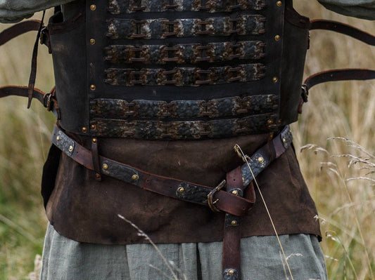 Medieval leather belt with metal plates - SokolArmory