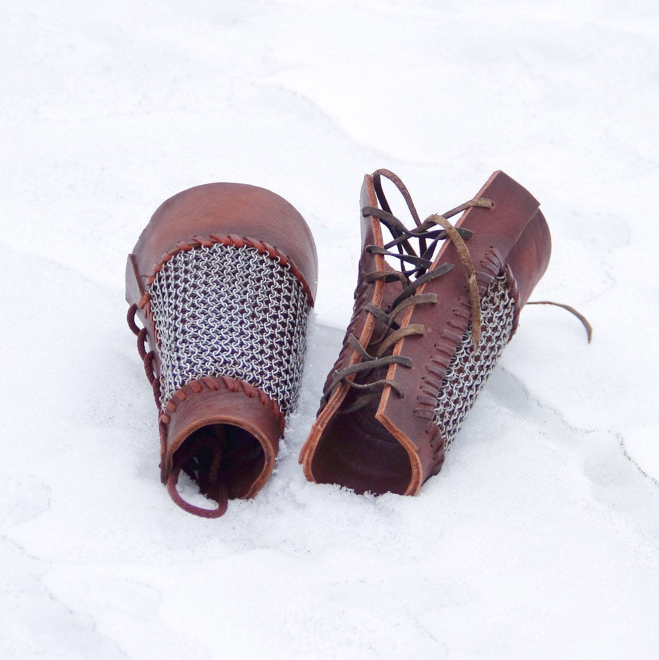 Viking leather bracers with сhainmai - SokolArmory