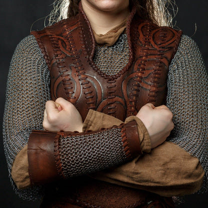 Viking leather bracers with сhainmai - SokolArmory