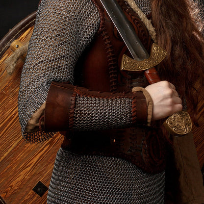 Viking leather bracers with сhainmai - SokolArmory