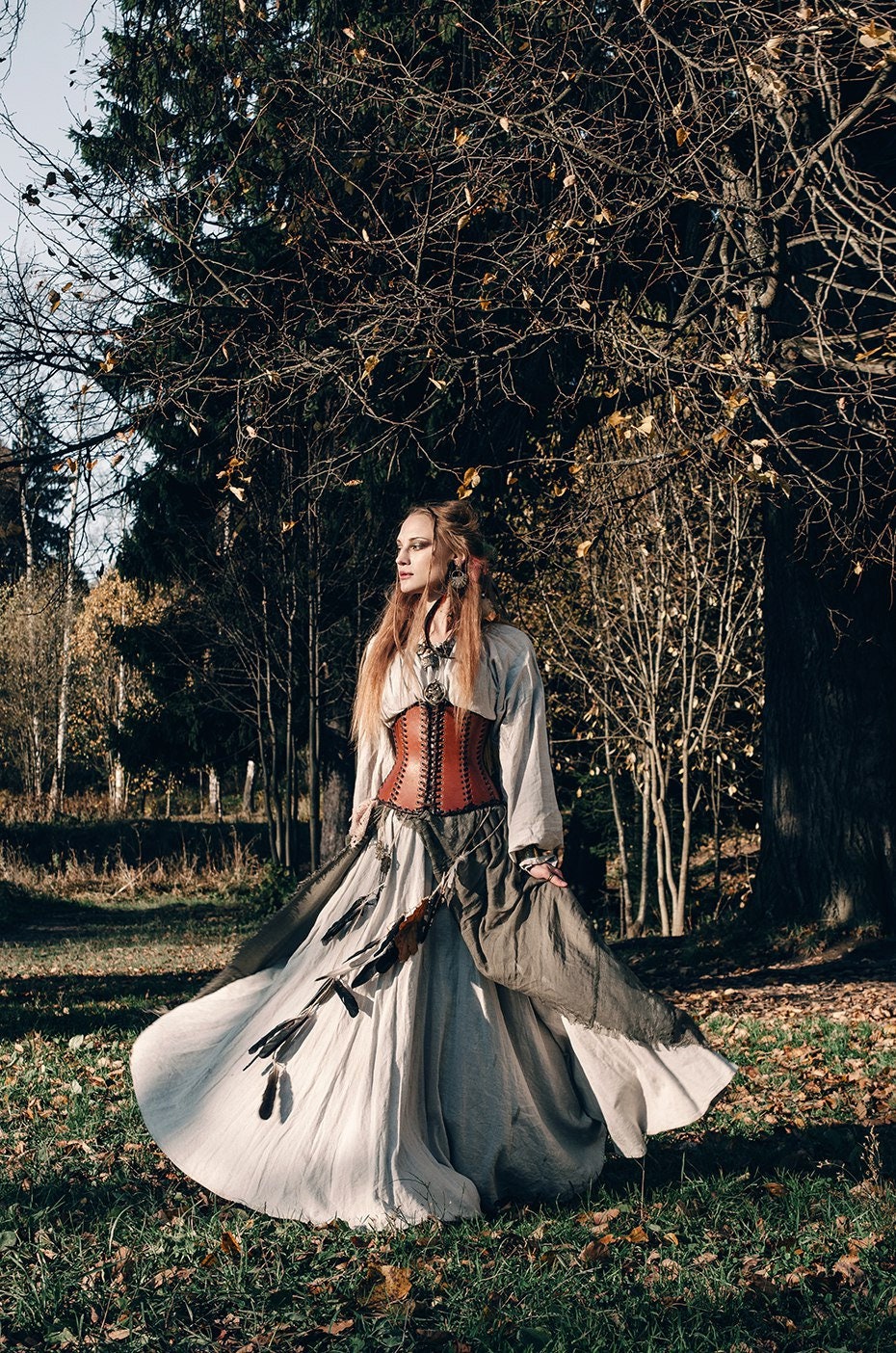 Leather brown corset belt “Forest witch” - SokolArmory