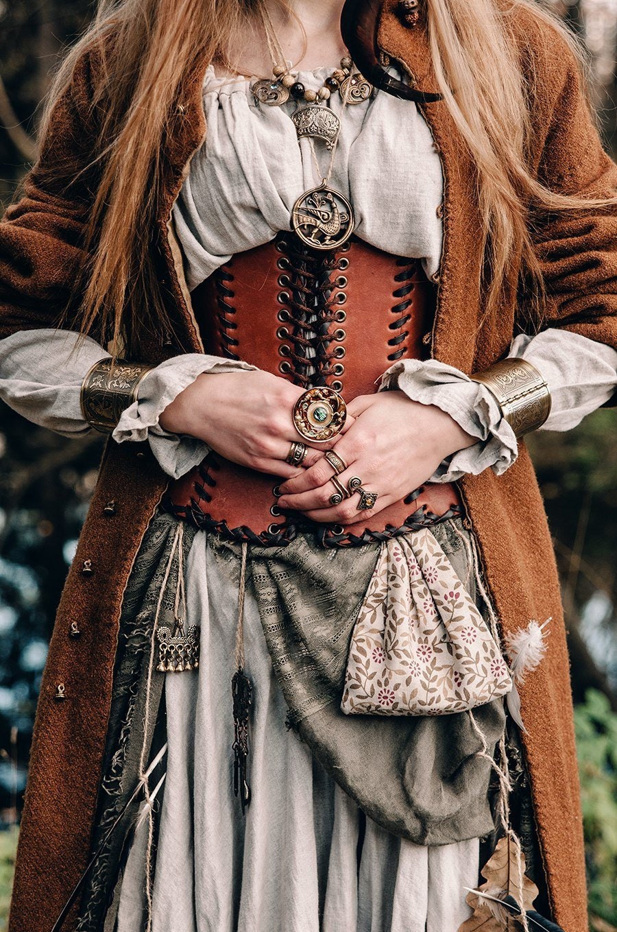 Leather brown corset belt “Forest witch” - SokolArmory
