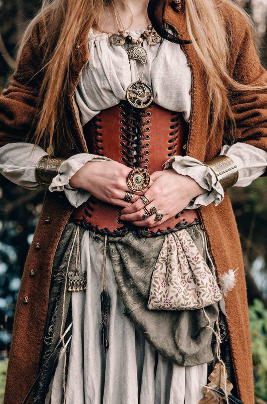 Leather brown corset belt “Forest witch” - SokolArmory