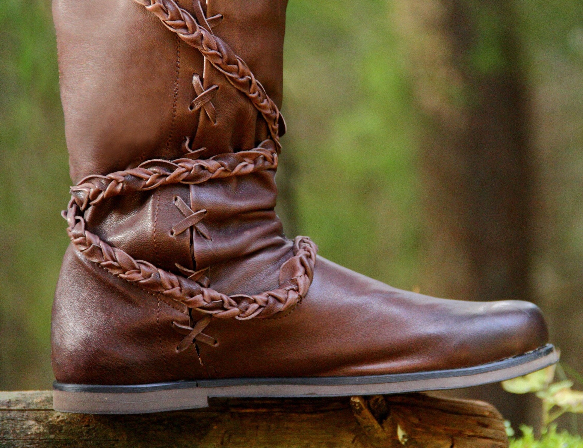Medieval leather high boots with ties - SokolArmory