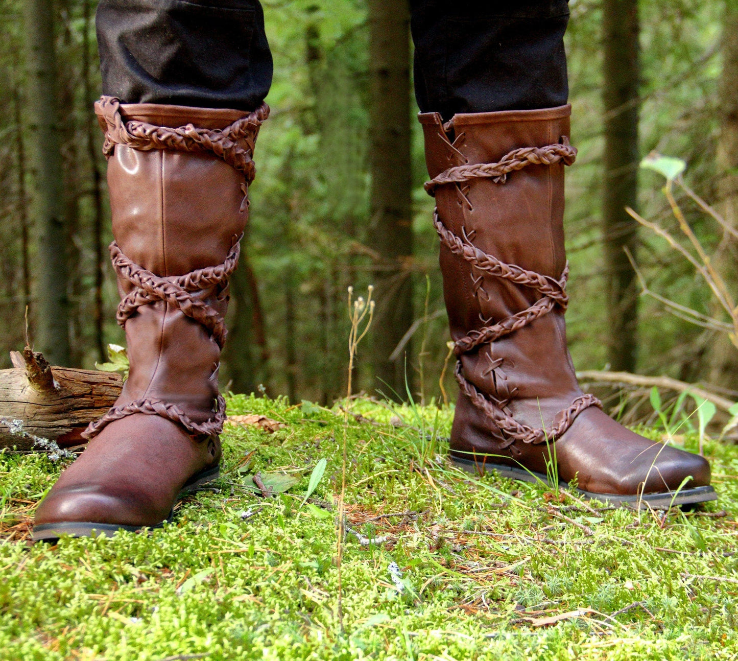 Medieval leather high boots with ties - SokolArmory