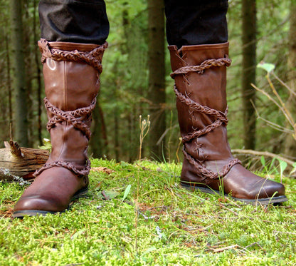 Medieval leather high boots with ties - SokolArmory