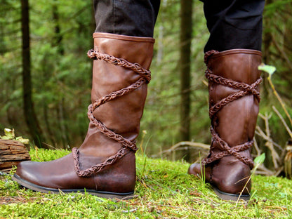 Medieval leather high boots with ties - SokolArmory