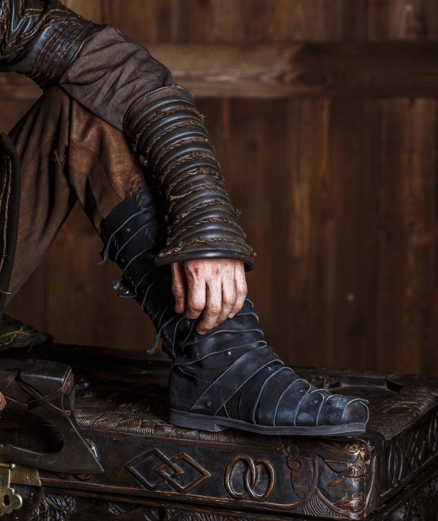 Ragnar black leather boots (Vikings) - SokolArmory