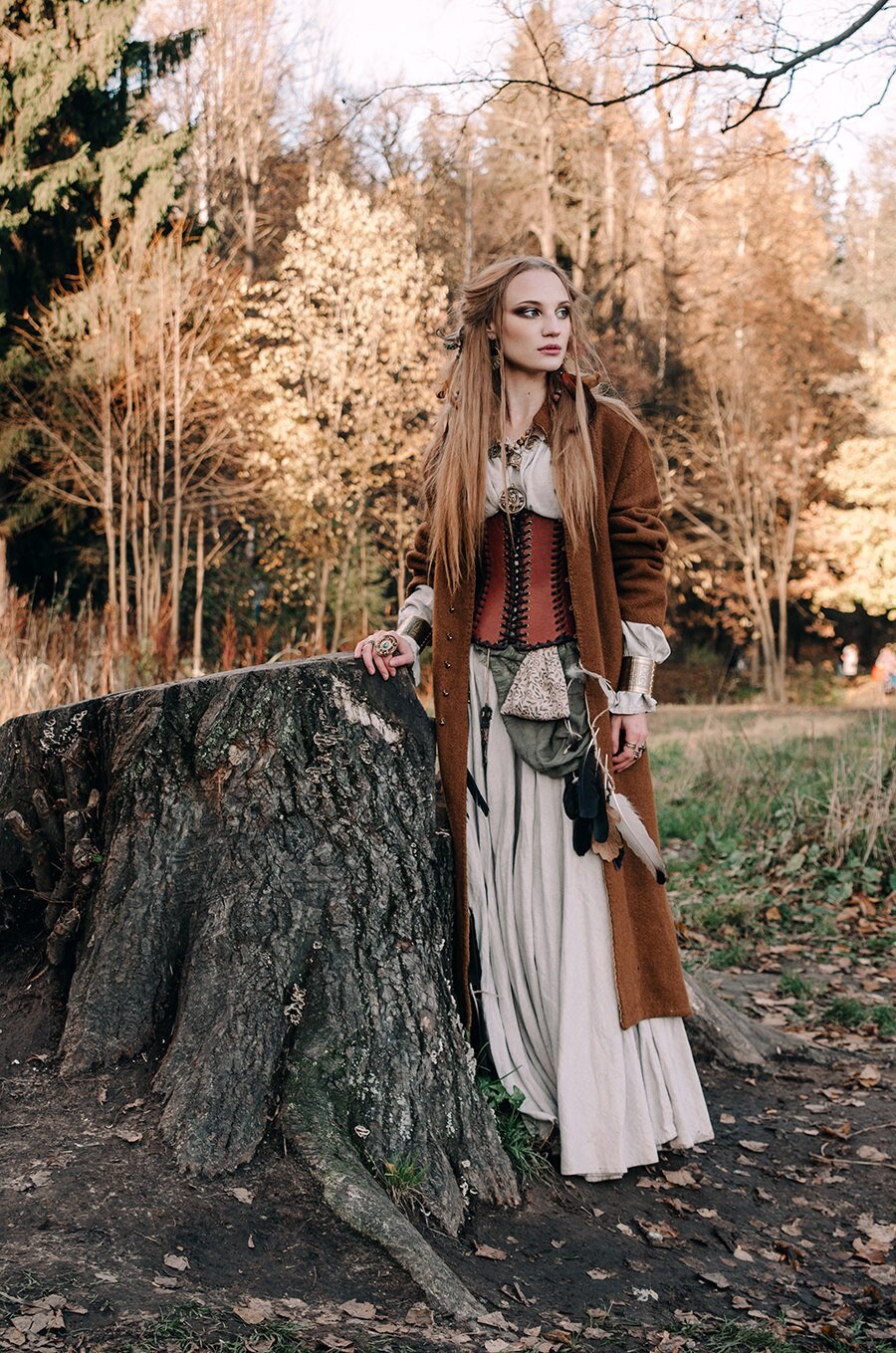 Leather brown corset belt “Forest witch” - SokolArmory