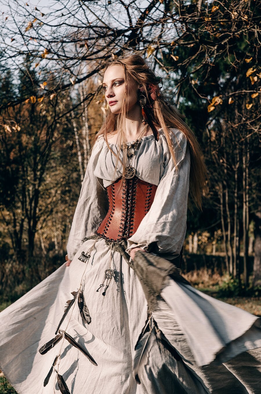 Leather brown corset belt “Forest witch” - SokolArmory