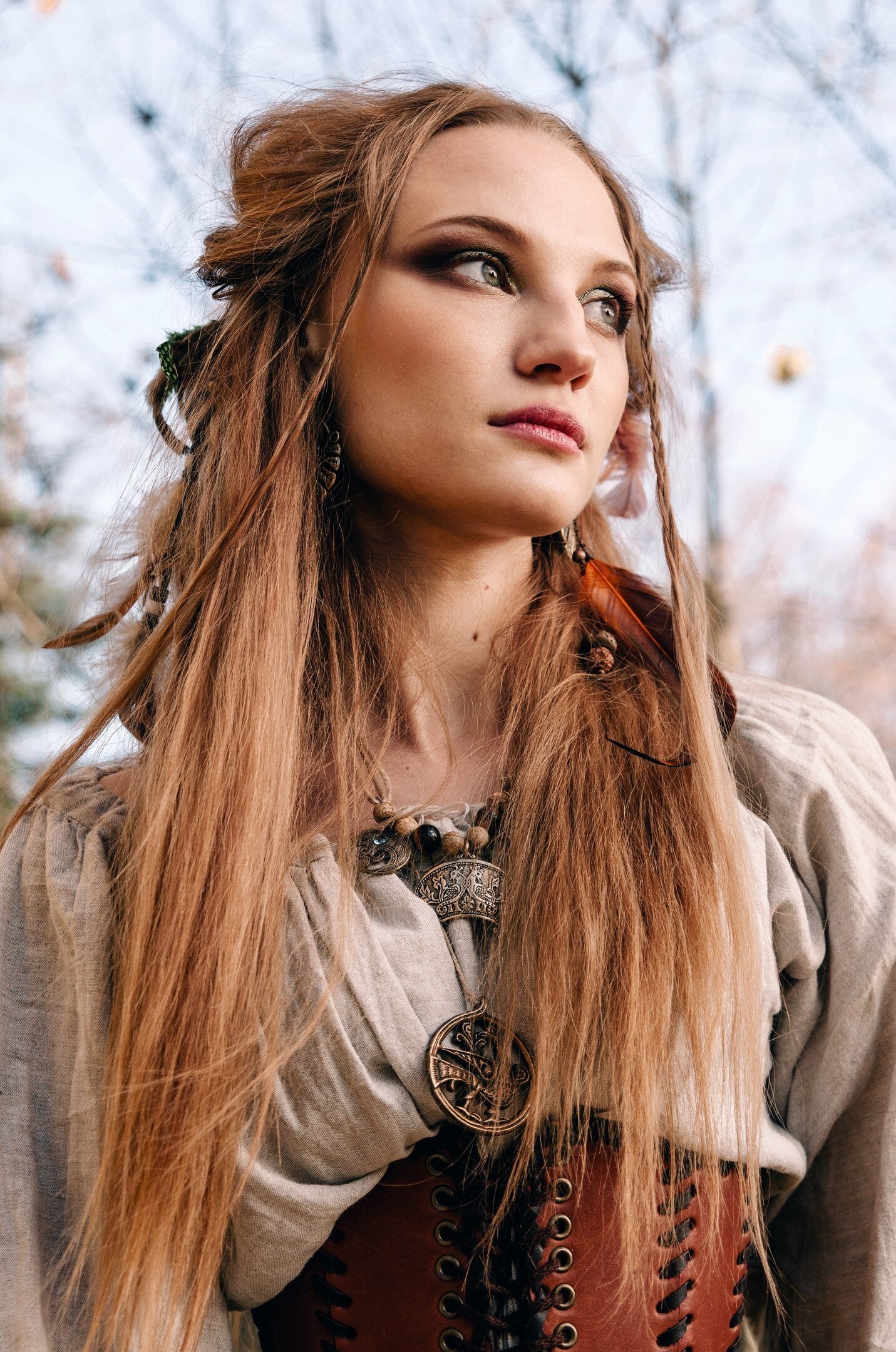 Leather brown corset belt “Forest witch” - SokolArmory