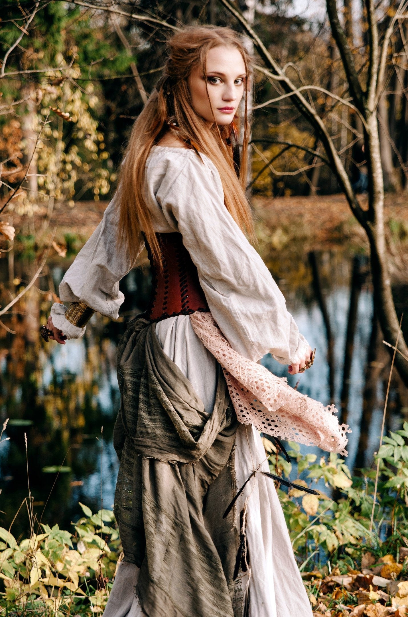 Leather brown corset belt “Forest witch” - SokolArmory