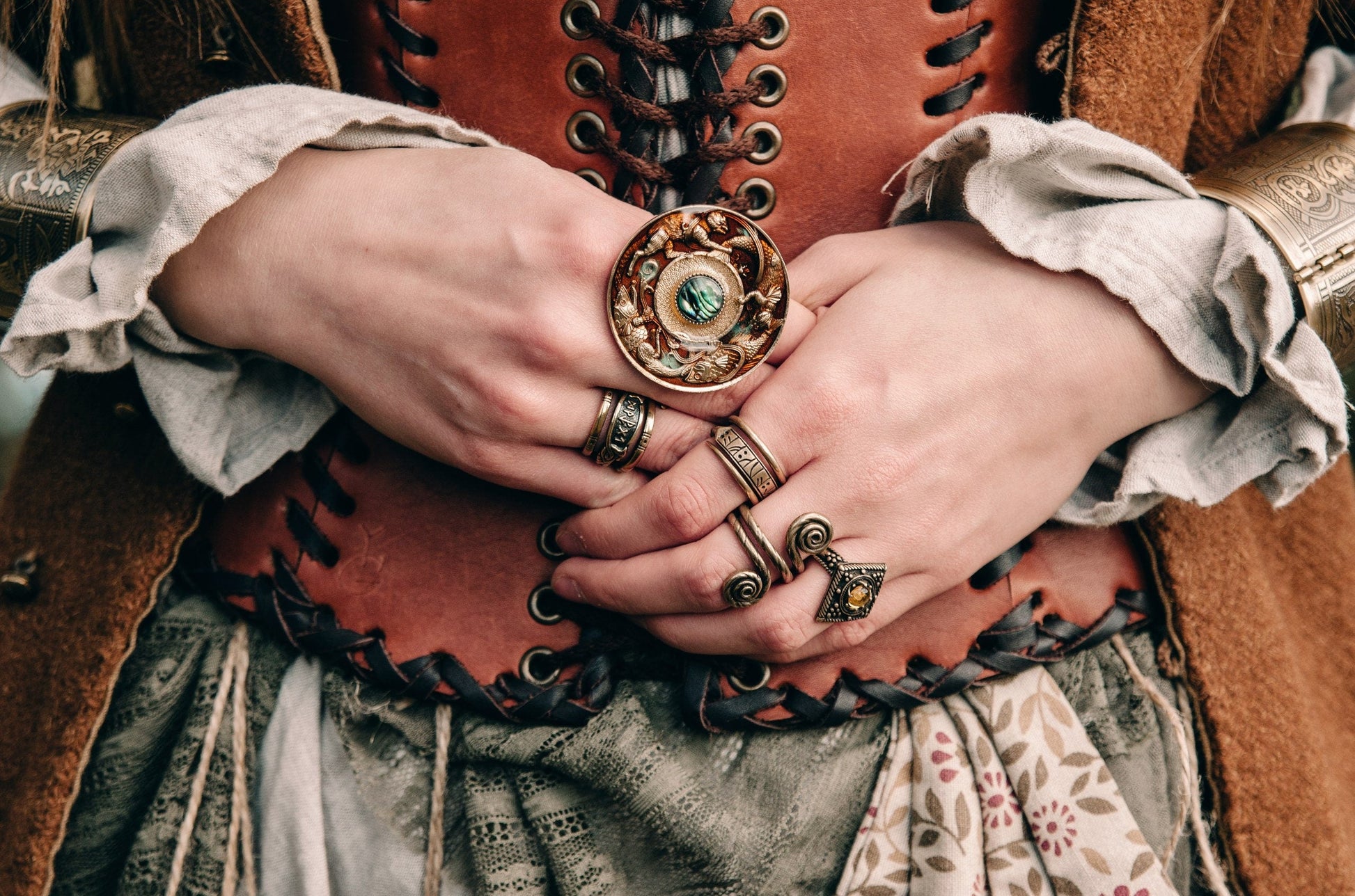 Leather brown corset belt “Forest witch” - SokolArmory