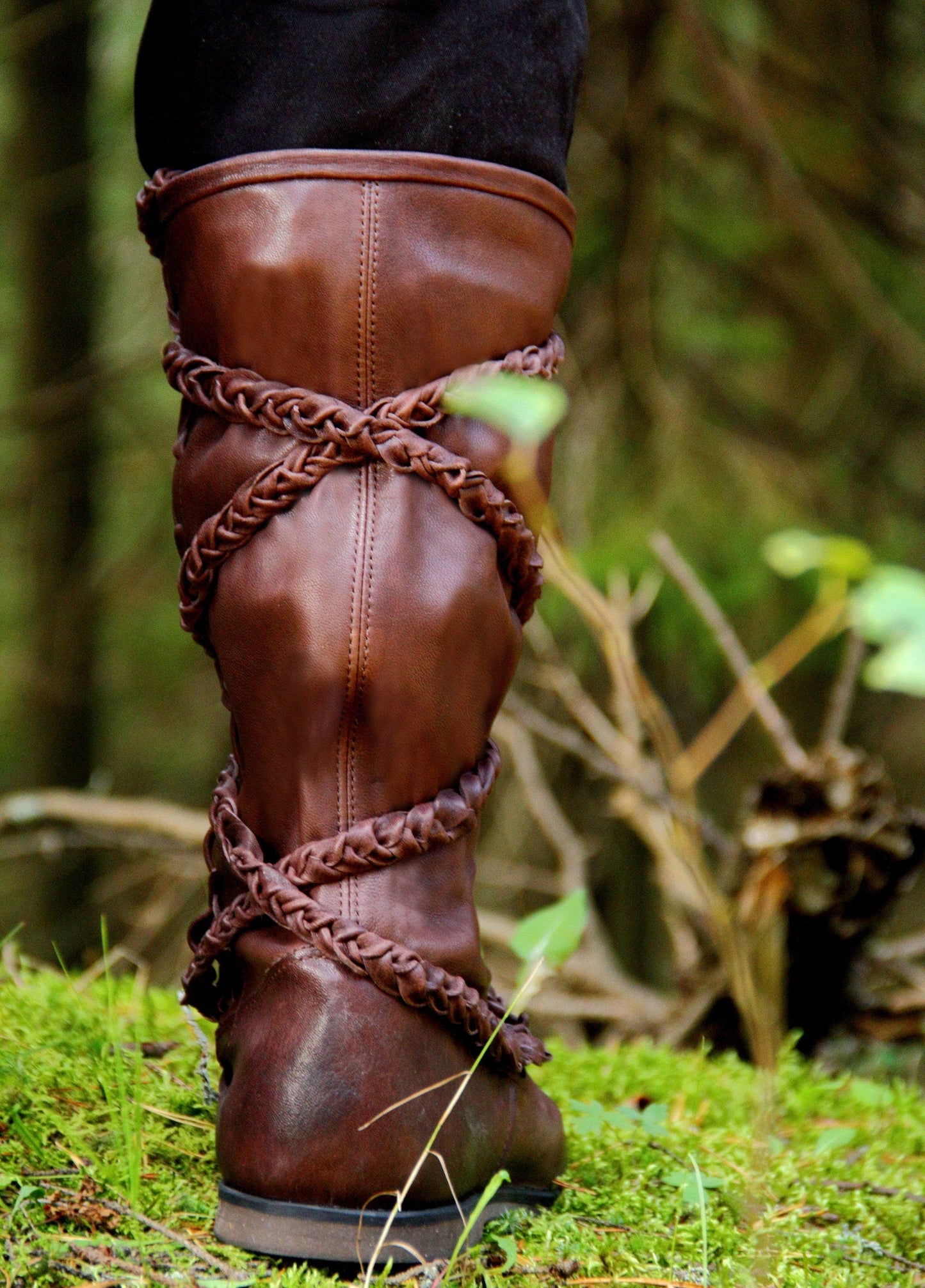 Medieval leather high boots with ties - SokolArmory