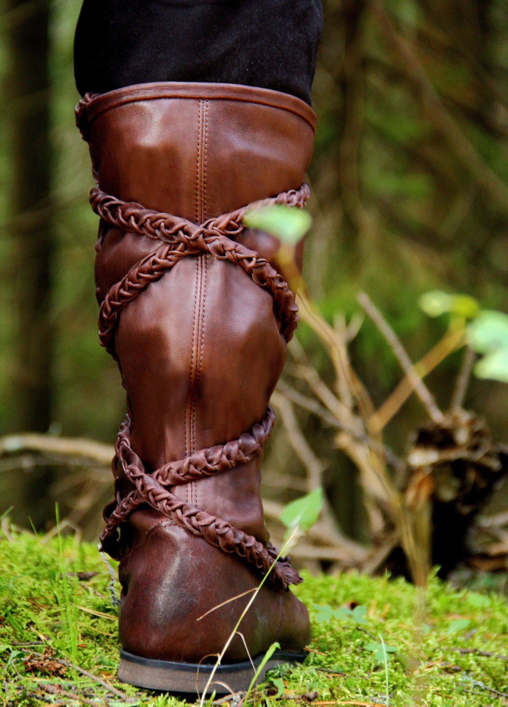 Medieval leather high boots with ties - SokolArmory
