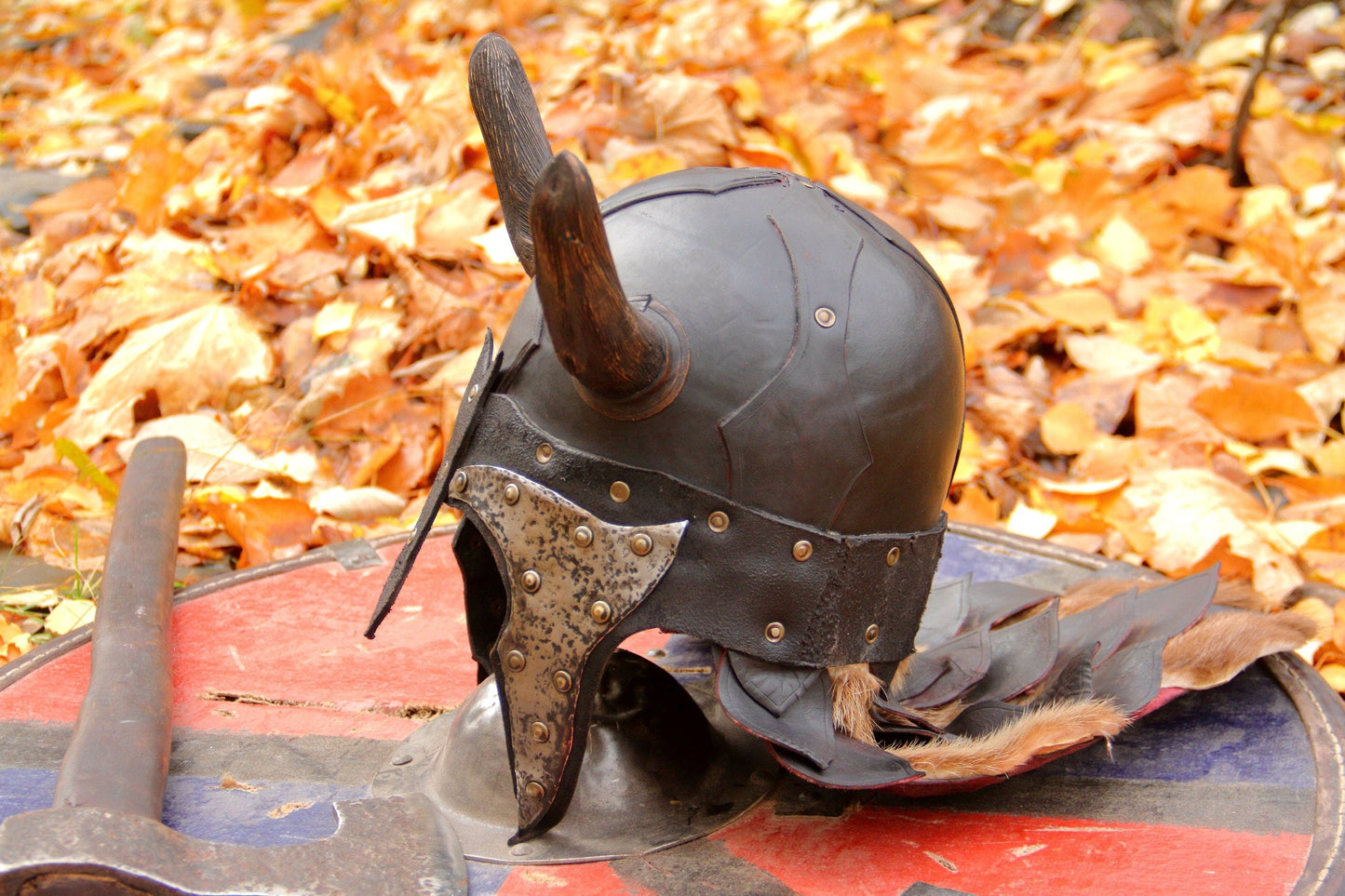 Viking battle helmet with horns - SokolArmory