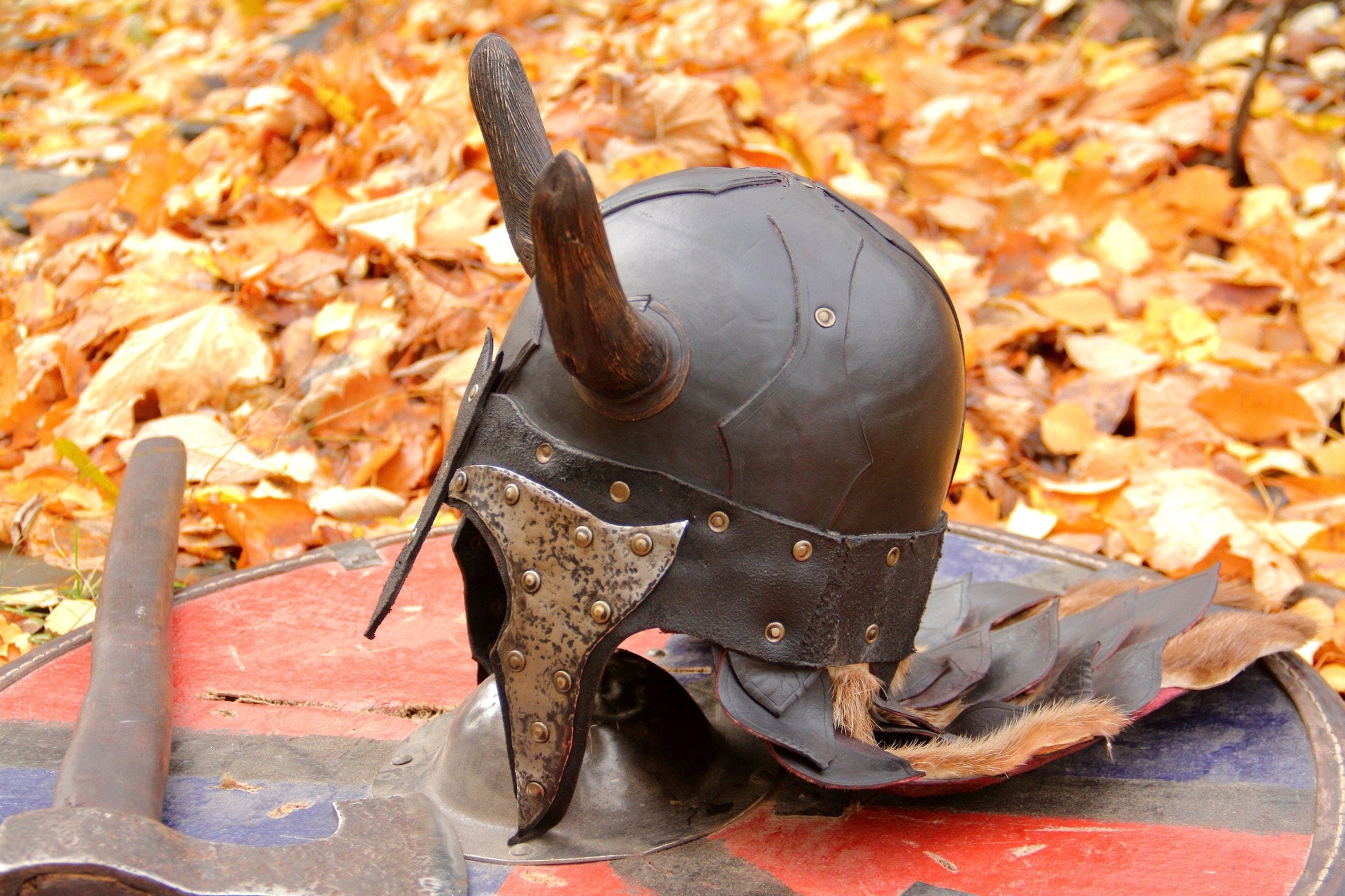 Viking battle helmet with horns - SokolArmory