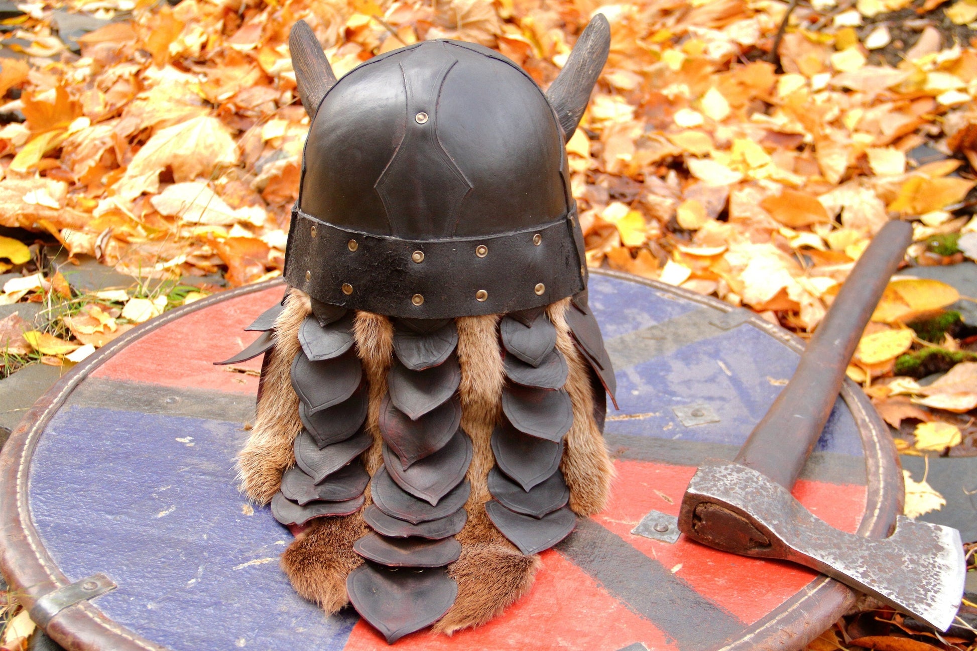 Viking battle helmet with horns - SokolArmory