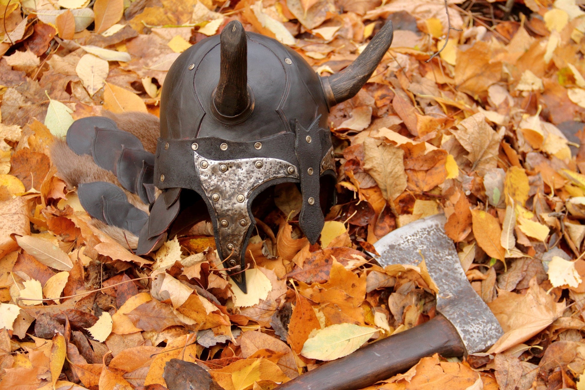 Viking battle helmet with horns - SokolArmory