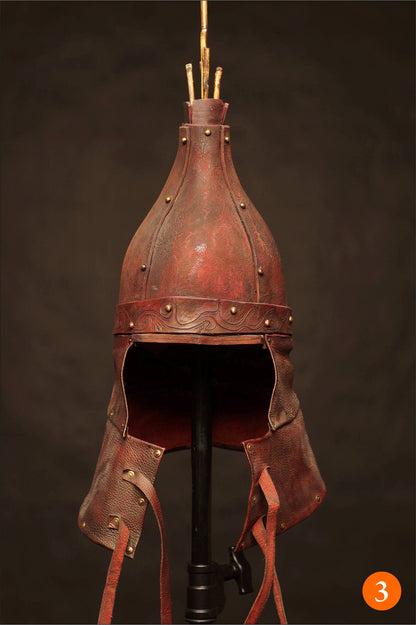 Medieval battle leather helmet - SokolArmory
